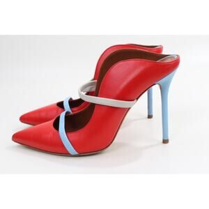 Malone Souliers Maureen Handmade Red Leather Pointed Toe Mules Heels Size 38.5